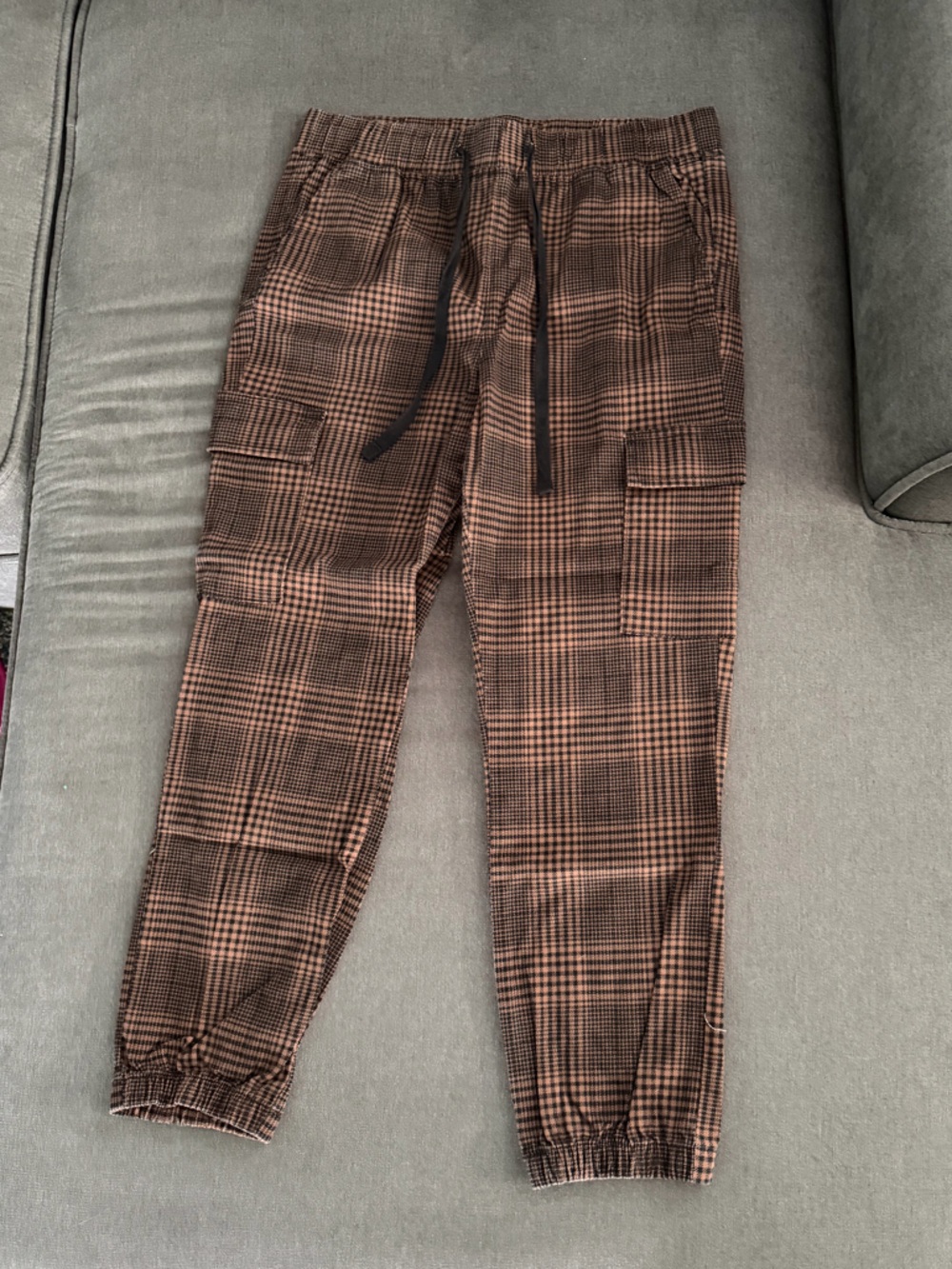 Brown Plaid Jogger Pants for Women
